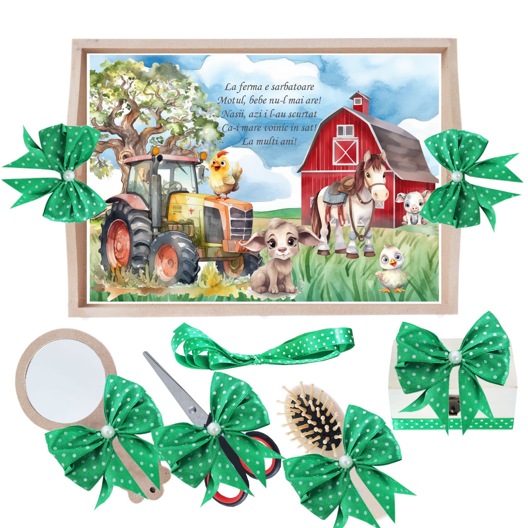 Set tava pentru taiere mot, model Tip Ferma, verde, 6 piese, 35x20 cm, Recostore®, REC1967/331