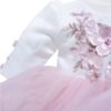 Set complet pentru botez compus din rochie alb-roz, pantofiori, lumanare cu doi ursuleti si trusou brodat "azi m-am crestinat"