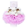 Set complet pentru botez compus din rochie alb-roz, pantofiori, lumanare cu doi ursuleti si trusou brodat "azi m-am crestinat"