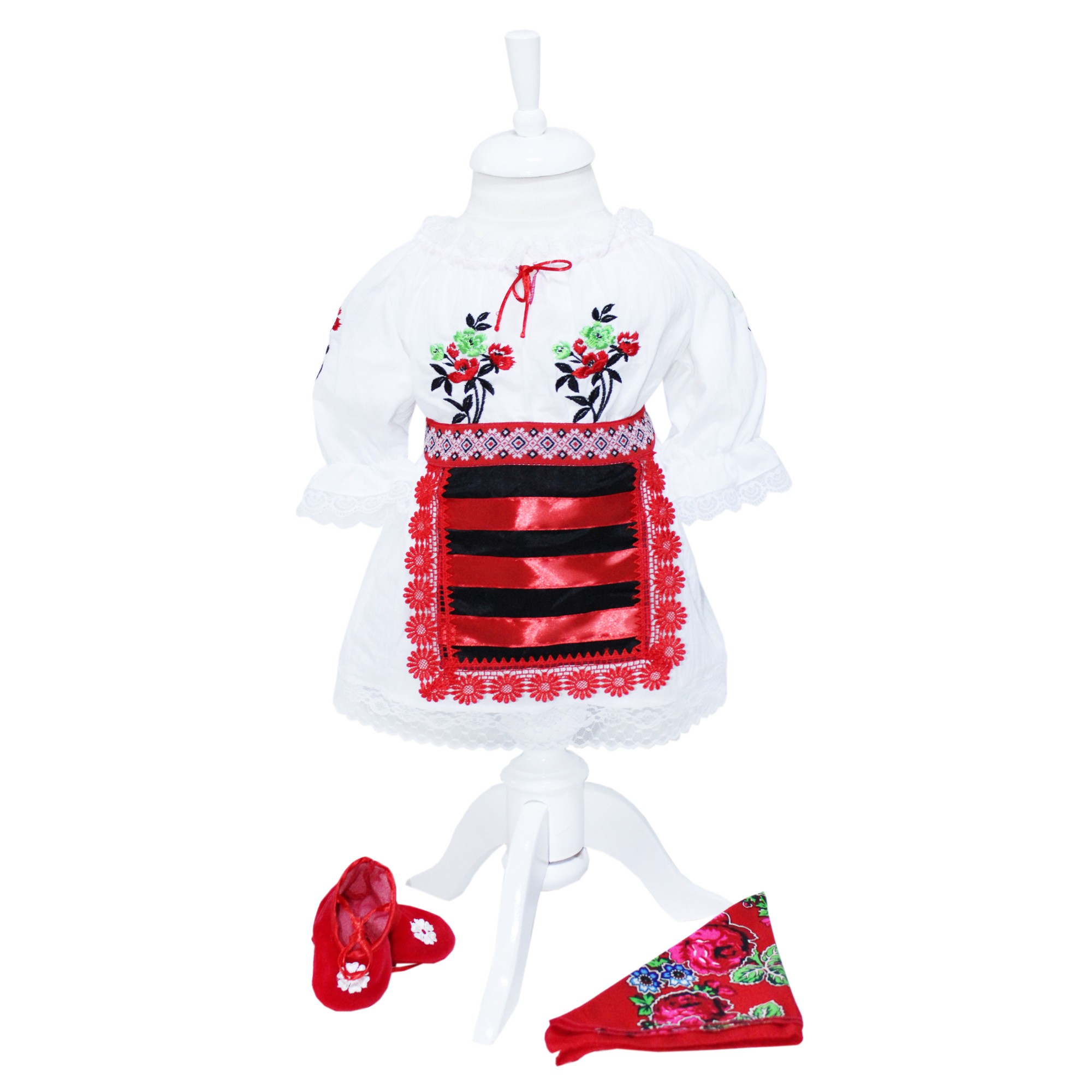 Set complet traditional pentru botez compus din 13 piese, costum popular, lumanare cu tarancuta si trusou brodat cu tarancuta format din 7 piese, REC1599 - imagine 7