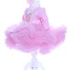 Rochie roz cu volanase si broderie aplicata pentru botez, 2 piese, rochie si bentita, Recostore, REC1686