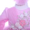 Rochie roz cu volanase si broderie aplicata pentru botez, 2 piese, rochie si bentita, Recostore, REC1686