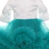 Rochie alb-verde menta cu volanase si broderie aplicata pentru botez, 2 piese, rochie si bentita, Recostore, REC1687