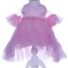 Rochie roz cu buline pentru botez, 2 piese, rochie si bentita, Recostore, REC1688