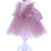 Rochie roz pudrat cu pene pentru botez, 2 piese, rochie si bentita, Recostore, REC1689