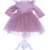 Rochie roz pudrat cu pene pentru botez, 2 piese, rochie si bentita, Recostore, REC1689