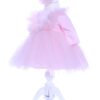 Rochie roz cu pene pentru botez, 2 piese, rochie si bentita, Recostore, REC1691
