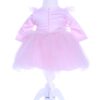 Rochie roz cu pene pentru botez, 2 piese, rochie si bentita, Recostore, REC1691