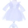 Rochie alba cu buline pentru botez, 2 piese, rochie si bentita, Recostore, REC1701
