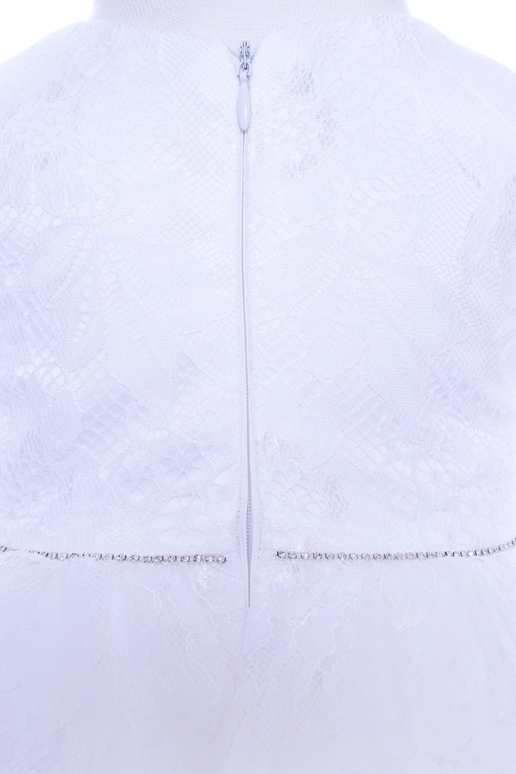 Rochie alba cu dantela pentru botez, 2 piese, rochie si bentita, Recostore, REC1702