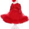 Rochie rosie cu volanase si broderie aplicata pentru botez, 2 piese, rochie si bentita, Recostore, REC1704