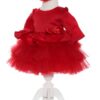 Rochie rosie cu volanase pentru botez, 2 piese, rochie si bentita, Recostore, REC1706
