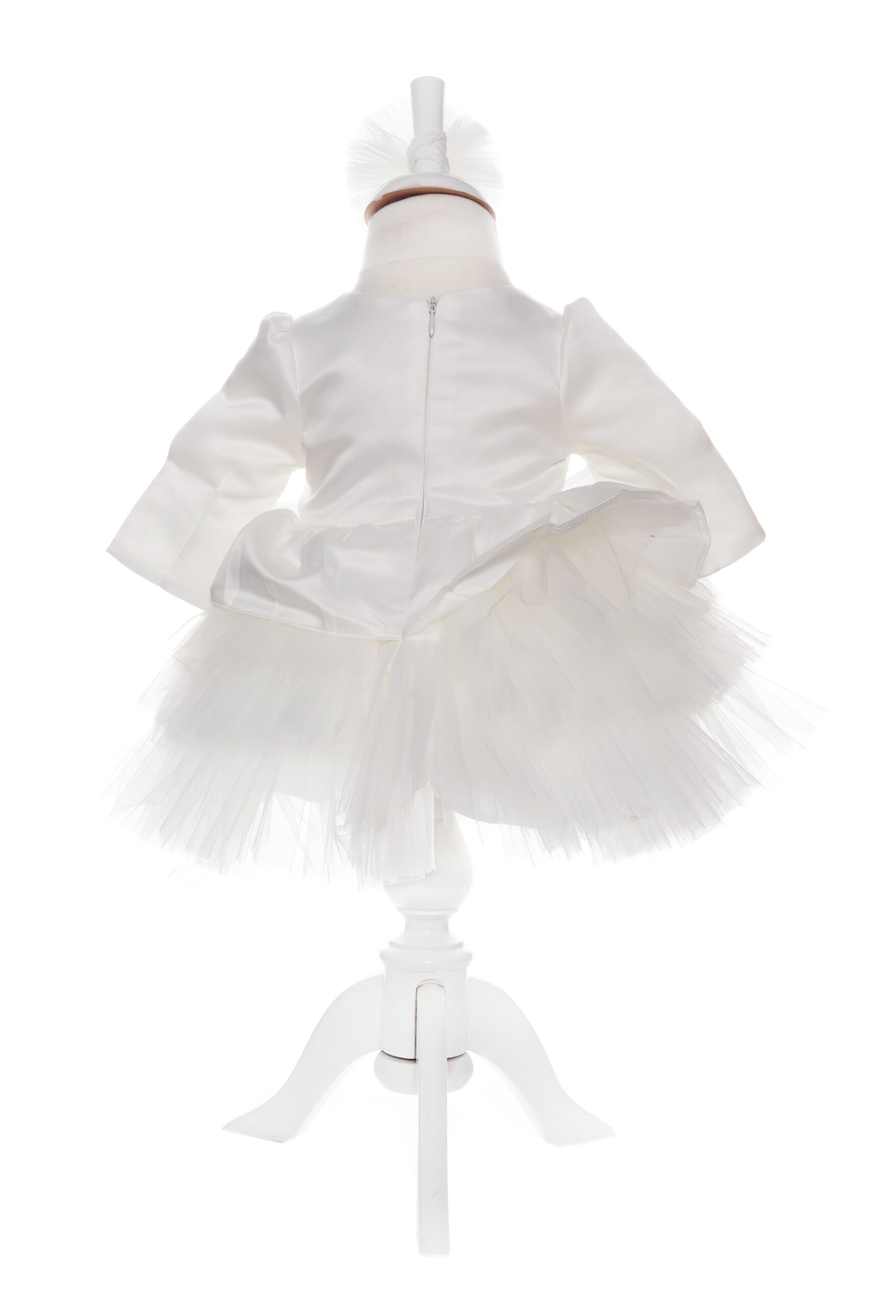 Rochie alba cu volanase pentru botez, 2 piese, rochie si bentita, Recostore, REC1707