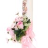 Set lumanari pentru nunta, flori artificiale, roz-bleumarin, 2 bucati, Recostore, REC1709