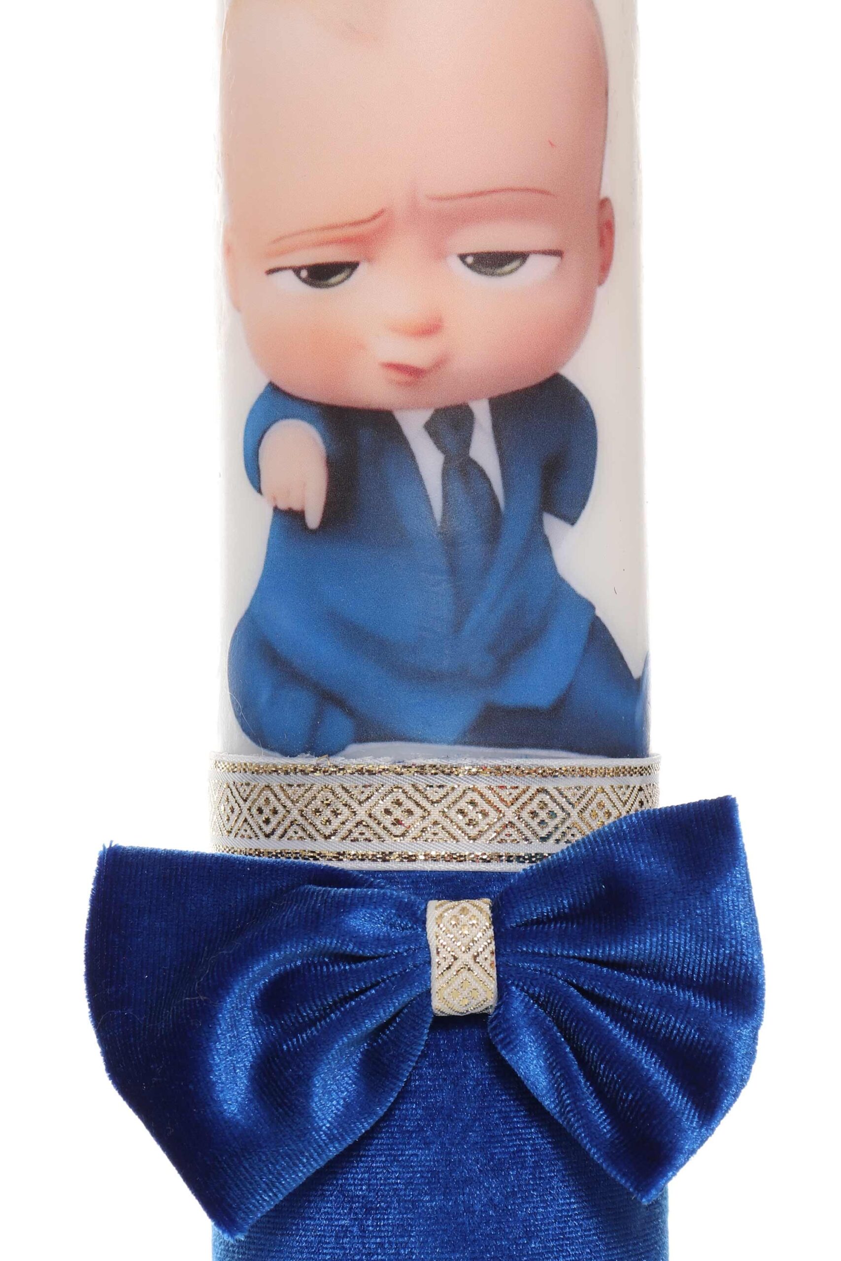 Lumanare albastru electric cu Bebe Sef pentru botez, 40x7 cm, Recostore, REC1717