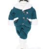 Costum alb-turcoaz, gros, pentru botez, 5 piese, camasa, haina groasa, pantaloni, caciula, botosi, pentru baieti REC1726