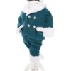 Costum alb-turcoaz, gros, pentru botez, 5 piese, camasa, haina groasa, pantaloni, caciula, botosi, pentru baieti REC1726
