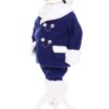 Costum alb-albastru, gros, pentru botez, 5 piese, camasa, haina groasa, pantaloni, caciula, botosi, pentru baieti REC1727