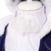Costum alb-albastru, gros, pentru botez, 5 piese, camasa, haina groasa, pantaloni, caciula, botosi, pentru baieti REC1727