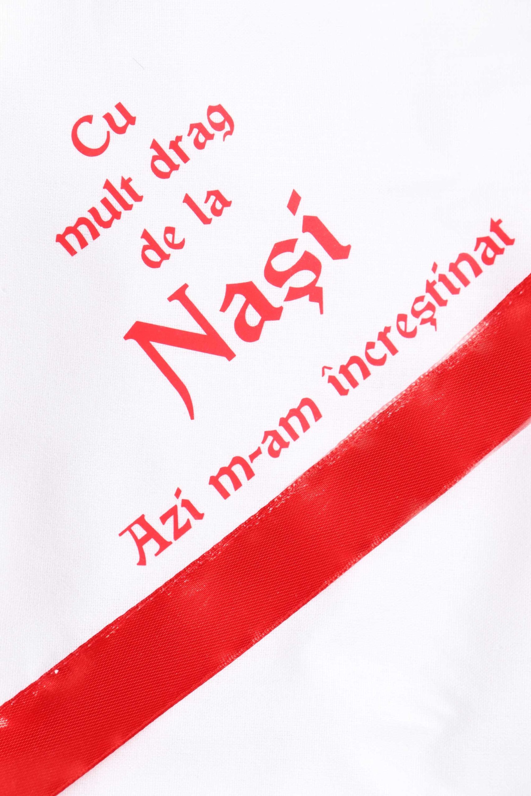 Trusou botez cu ingeras, alb-rosu, mesaj „De azi sunt crestin” imprimat, 6 piese, Recostore, REC1733