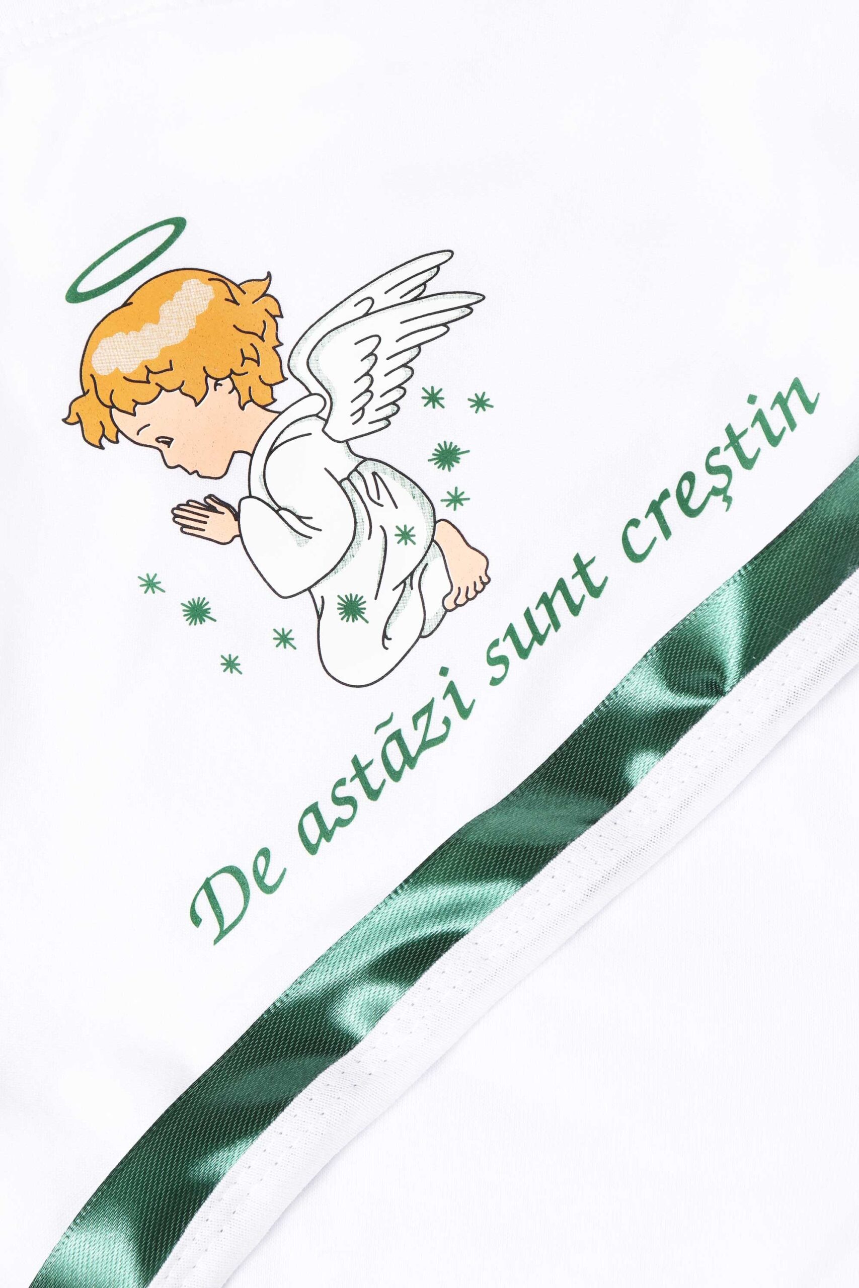 Set trusou si lumanare cu ingeras pentru botez, alb-verde, 7 piese, Recostore, REC1751