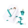 Trusou botez brodat cu Bebe print, alb-verde, 7 piese, Recostore, REC1769