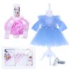 Set trusou complet pentru botez de fete, lumanare roz cu Minnie Mouse, rochita bleu cu pene, trusou "cu drag de la nasi" si pantofiori, 10 piese, Recostore, REC1783