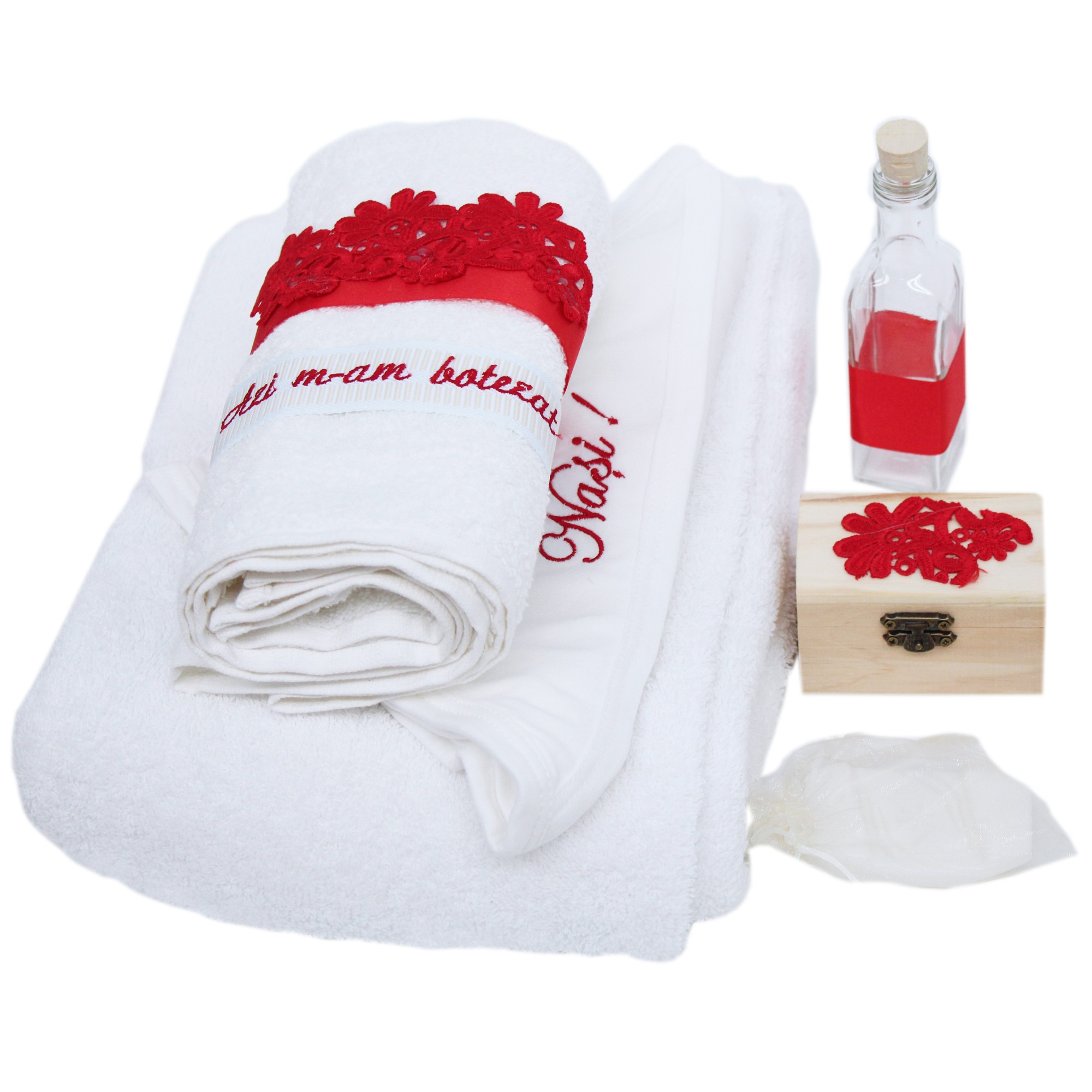 Set trusou complet pentru botez de fete, lumanare, rochita, trusou si pantofiori, 11 piese, Recostore, REC1790