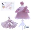Set trusou complet pentru botez de fete, lumanare roz pudrat cu Minnie Mouse, rochita roz pudrat, trusou cu Minnie Mouse si mesajul "cu drag de la nasi" si pantofiori, 10 piese, Recostore, REC1797