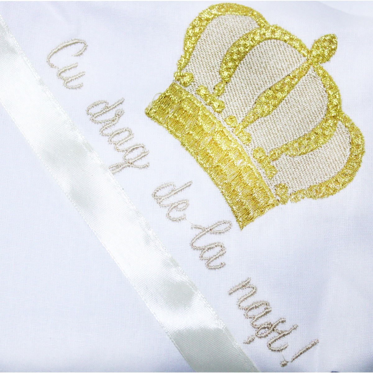 Set trusou si lumanare pentru botez de baieti, ivoire, coroana de print si , 8 piese, Recostore, REC1815