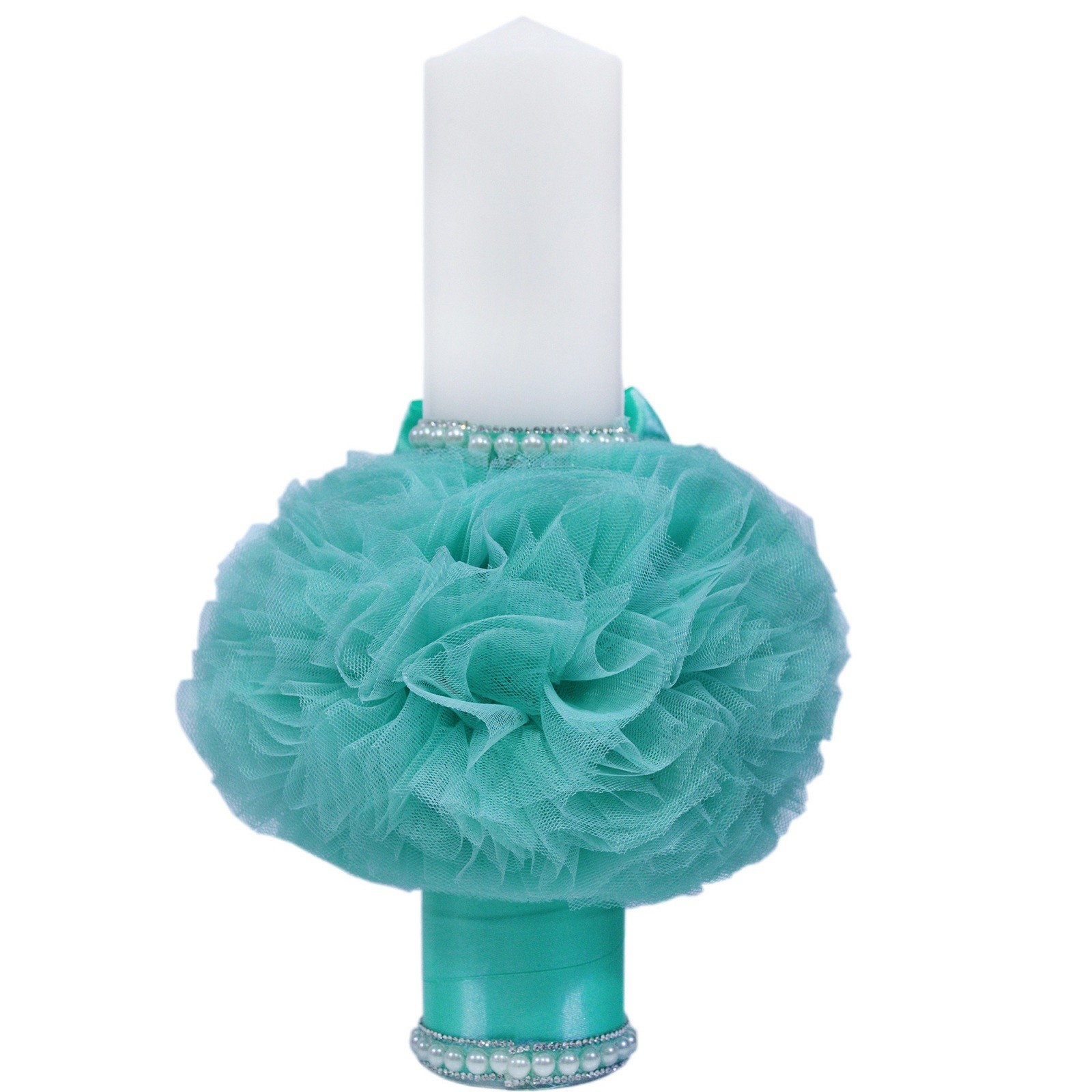 Set trusou si lumanare pentru botez de fete, bebe printesa si verde menta, 8 piese, Recostore, REC1817
