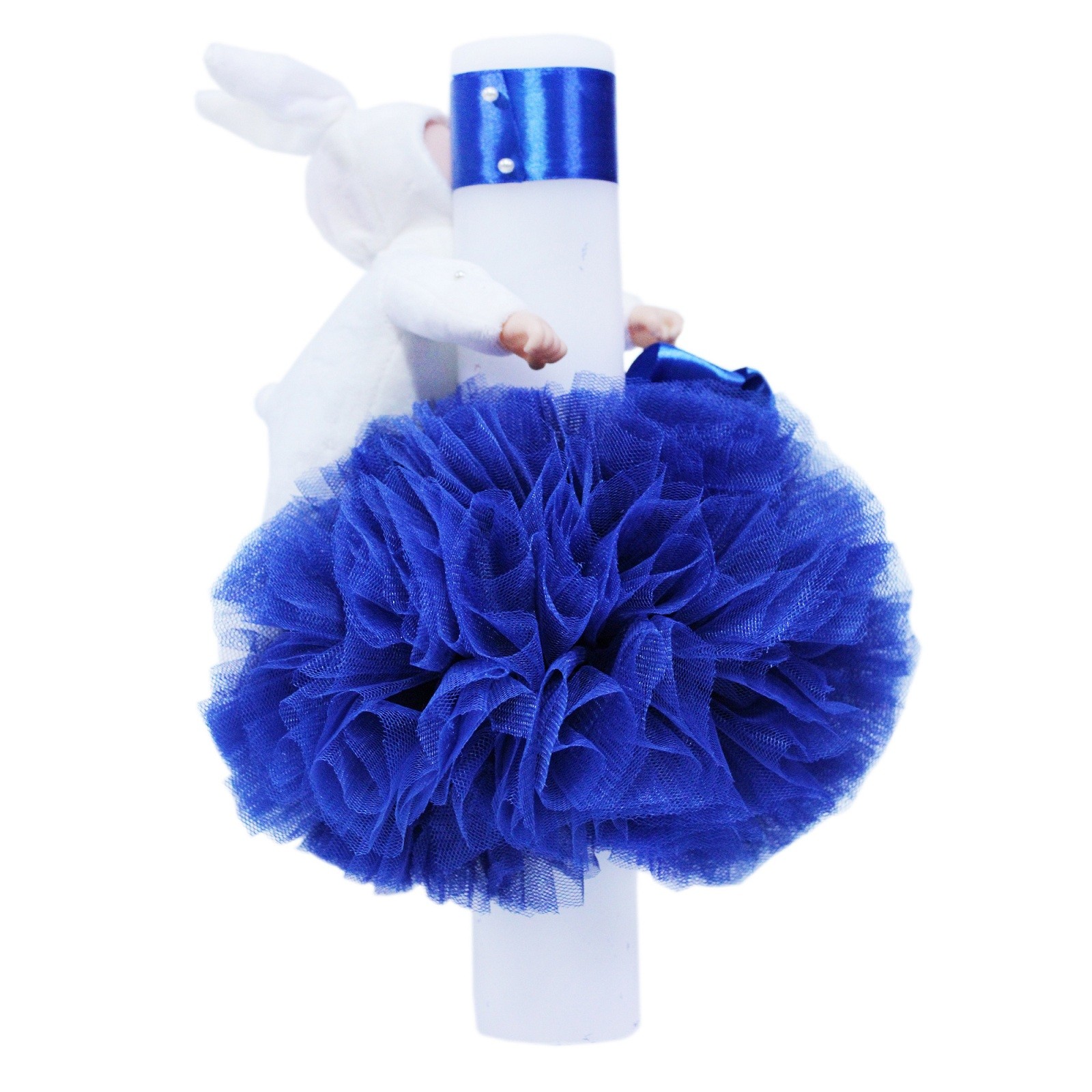 Set trusou si lumanare pentru botez de fete, albastru electric, 8 piese, Recostore, REC1818