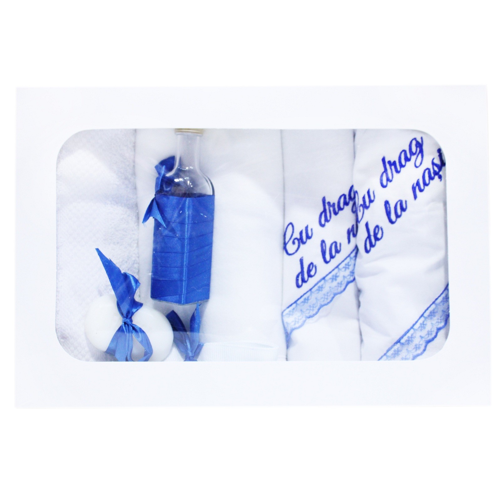 Set trusou si lumanare pentru botez de fete, albastru electric, 8 piese, Recostore, REC1818