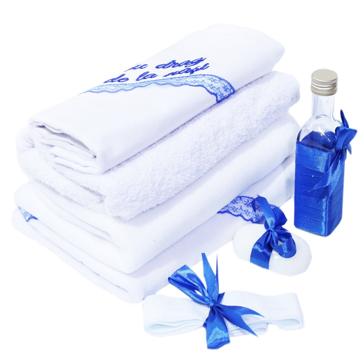 Set trusou si lumanare pentru botez de fete, albastru electric, 8 piese, Recostore, REC1818