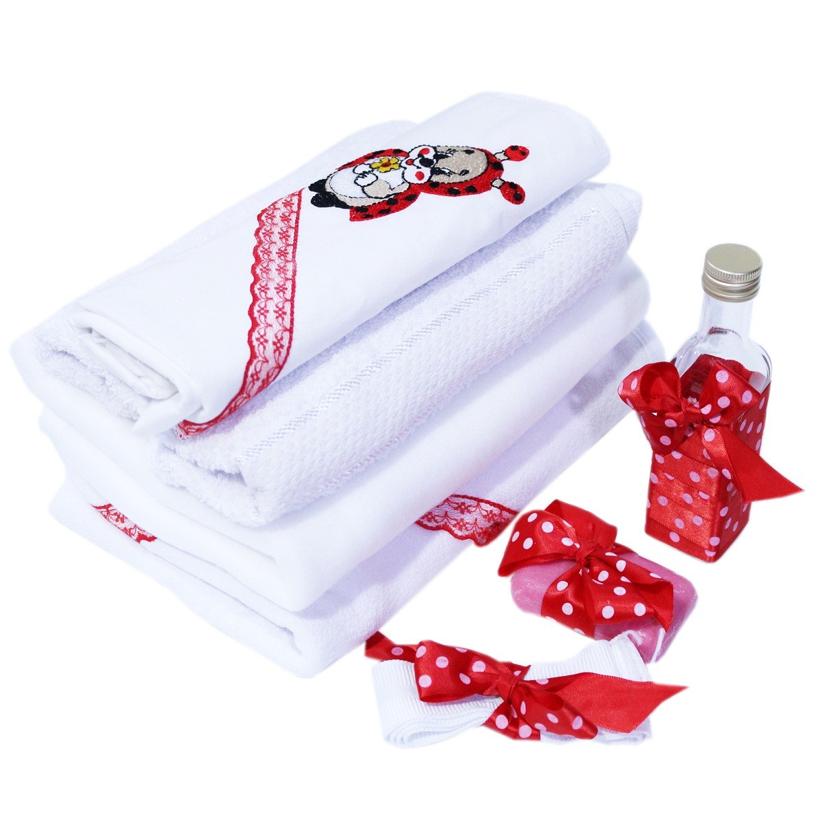 Set trusou si lumanare pentru botez de fete, Buburuza, rosu, 8 piese, Recostore, REC1820