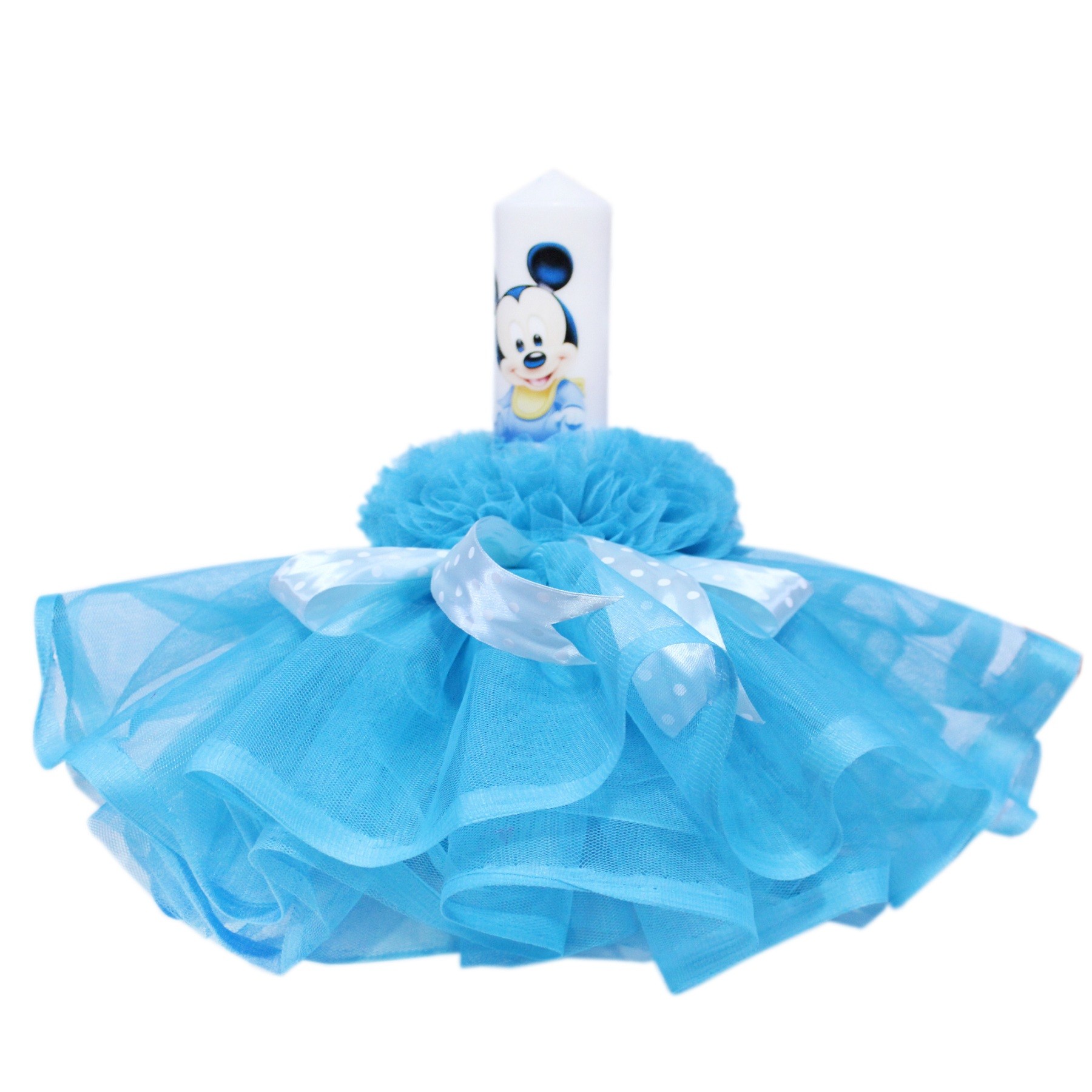 Set trusou si lumanare pentru botez de baieti, Mickey Mouse, turcoaz, 8 piese, Recostore, REC1832