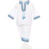 Costum popular alb-albastru, 4 piese, haina groasa, camasa, pantaloni, caciulita pentru baieti, REC1845 - imagine 5