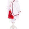 Costum popular alb-rosu, 6 piese, haina groasa cu gluga, rochie, pantaloni, fota, batic, botosei pentru fete, REC1846