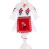 Costum popular alb-rosu, 6 piese, haina groasa cu gluga, rochie, pantaloni, fota, batic, botosei pentru fete, REC1846