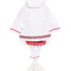 Costum popular alb-rosu, 6 piese, haina groasa cu gluga, rochie, pantaloni, fota, batic, botosei pentru fete, REC1847 - imagine 3