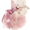 Lumanare roz pudrat pentru botez de fete cu ursulet de plus atasat, 35x7 cm, Recostore, REC1853