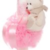 Lumanare botez cu tulle roz tip glob si cu ursulet de plus atasat, 35x7 cm, Recostore, REC1855
