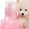 Lumanare botez cu tulle roz tip glob si cu ursulet de plus atasat, 35x7 cm, Recostore, REC1855