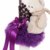 Lumanare botez cu tulle mov tip glob si cu ursulet de plus atasat, 35x7 cm, Recostore, REC1856 - imagine 2