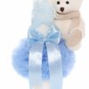 Lumanare botez cu tulle bleu tip glob si cu ursulet de plus atasat, 35x7 cm, Recostore, REC1860