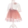 Rochita roz pudrat cu bolero si bentita pentru botez, satin, 3 piese, Recostore, REC1897