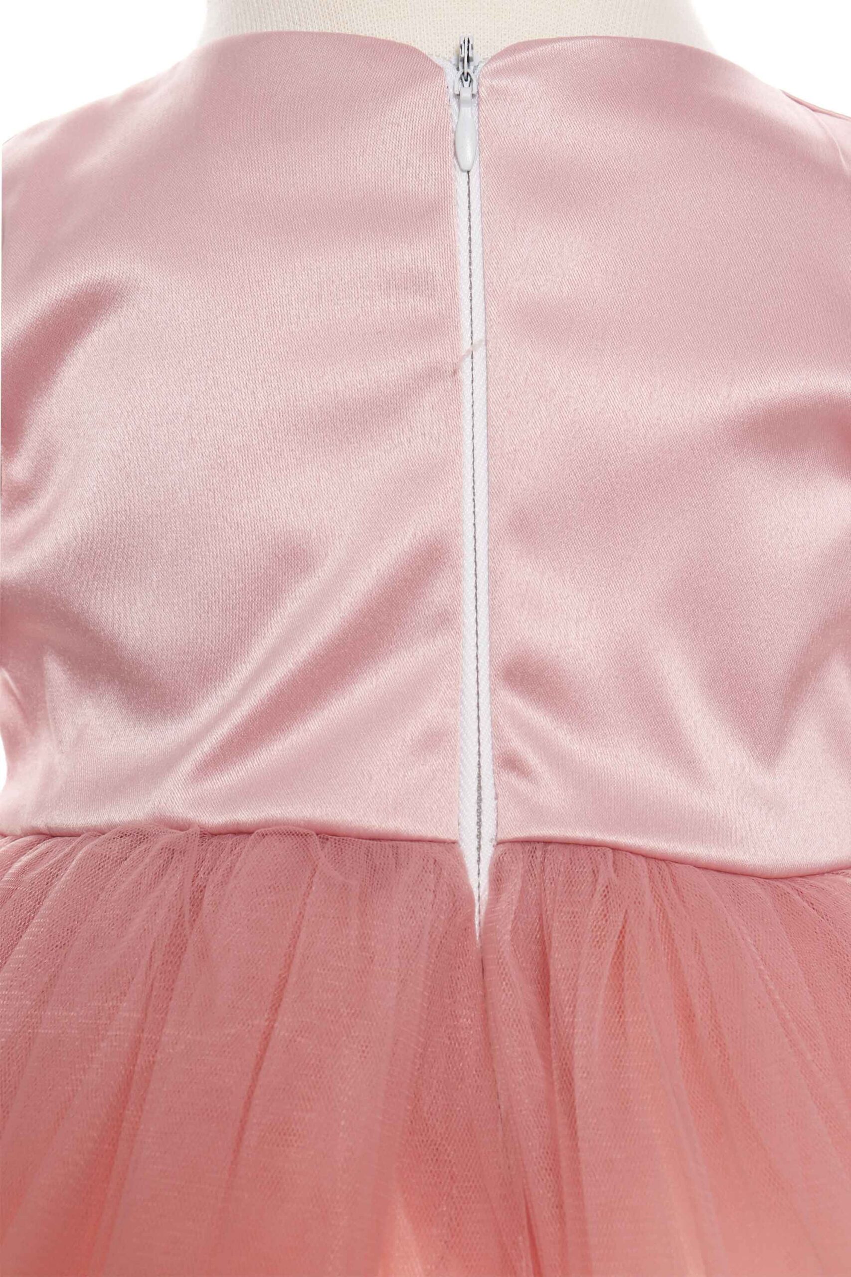 Rochita roz pudrat cu bolero si bentita pentru botez, satin, 3 piese, Recostore, REC1897