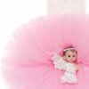Lumanare botez cu ingeras, tulle roz tip glob, 40x7 cm, Recostore, REC1924