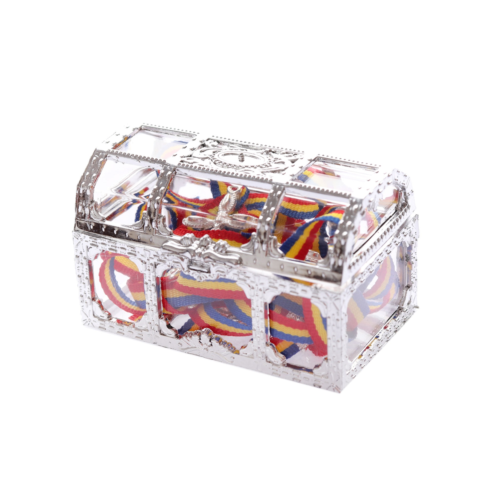 Set 10 marturii, cruciulite biserica din metal cu bolduri si cufar, funda traditionala, REC1968