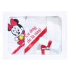 Set complet pentru botez de fetite, rosu, lumanare cu Minnie mouse, trusou imprimat cu Minnie, rochita si pantofiori, REC1984